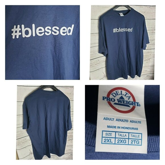 Men Comfortable Cotton #Blessed Blue 2XL T Shirt Delta Pro Weight Crew Neck - Picture 3 of 6